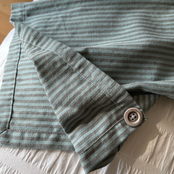 ASYMMETRIC High Low Lightweight Single Button Stripe Jacket Artsy Coastal Office - Picture 10 of 15